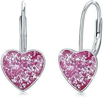 925 Sterling Silver Heart Leverback Sleeper Small 10mm Heart Dangle Hoop Earrings-Jewearrings