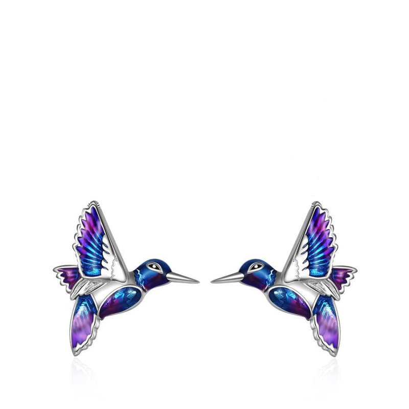 925 Sterling Silver Hummingbird Bird Stud Earrings Drop Earrings Jewelry Gift for Women-Jewearrings