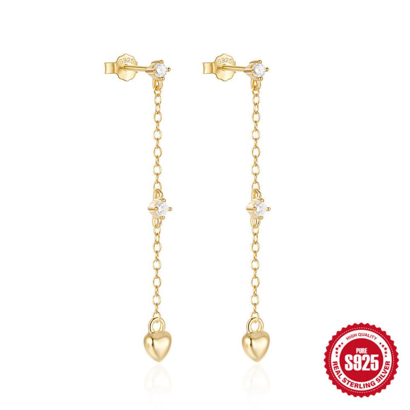 925 Sterling Silver Ins Style Floral Four-claw Diamond Chain Tassel Pearl Earrings-Jewearrings