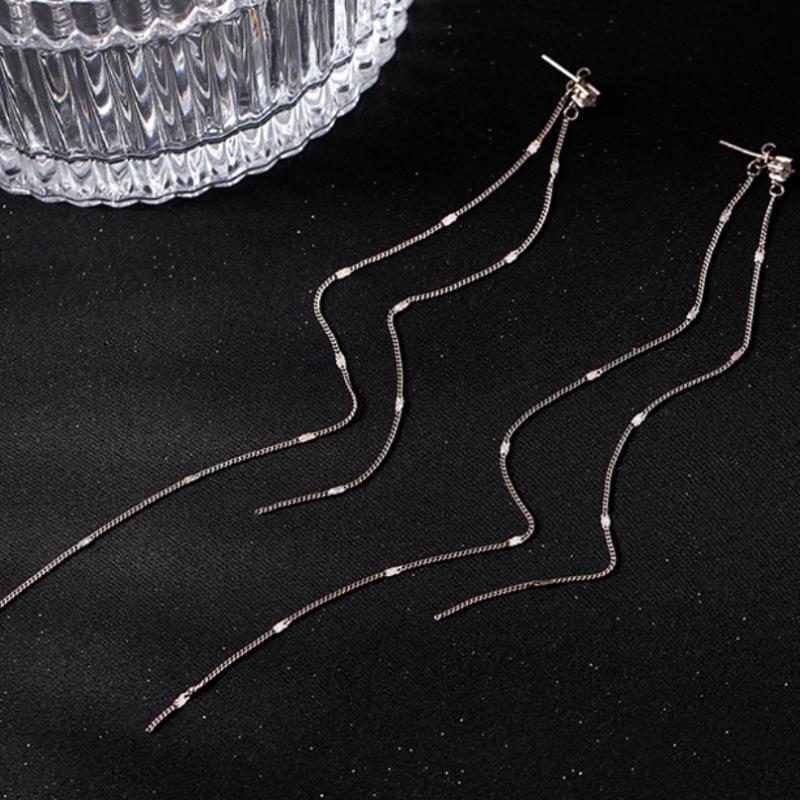 925 Sterling Silver Long Fringe Earrings For Women-Jewearrings