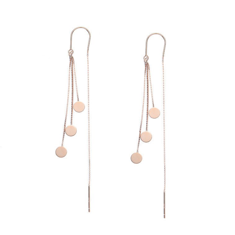 925 Sterling Silver Long Tassel Disc-shaped Earrings-Jewearrings