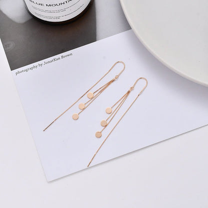 925 Sterling Silver Long Tassel Disc-shaped Earrings-Jewearrings