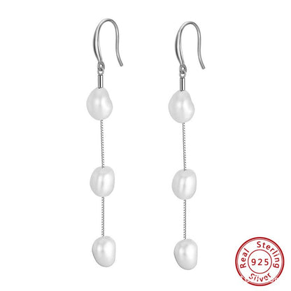 925 Sterling Silver Natural Fresh Water Pearl Earrings Baroque Handmade Earrings-Jewearrings