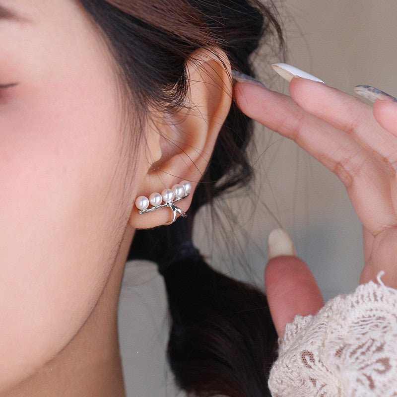 925 Sterling Silver Non-pierced Pearl Ear Bone Clip Female Stud Earrings-Jewearrings