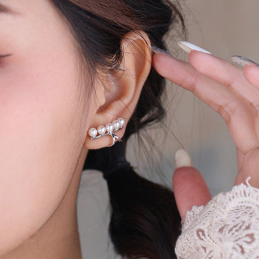 925 Sterling Silver Non-pierced Pearl Ear Bone Clip Female Stud Earrings-Jewearrings