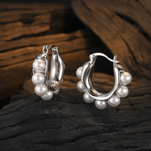 925 Sterling Silver Pearl U-shaped Ear Clip Women's Simple Sweet Lady Earrings-Jewearrings