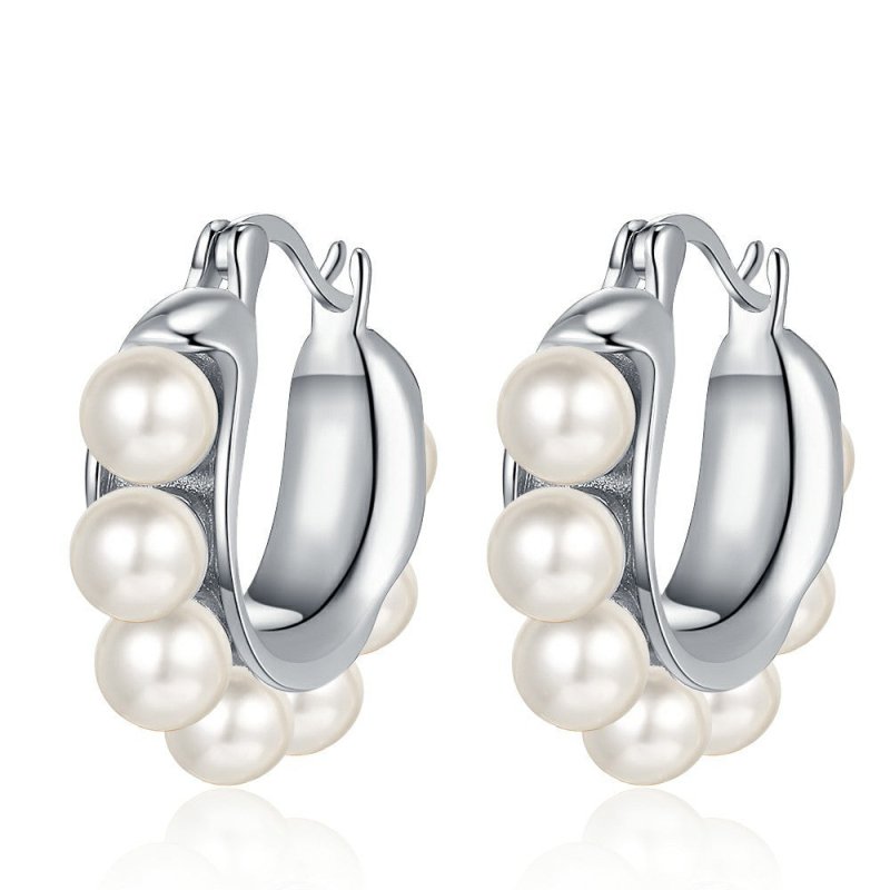 925 Sterling Silver Pearl U-shaped Ear Clip Women's Simple Sweet Lady Earrings-Jewearrings