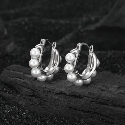 925 Sterling Silver Pearl U-shaped Ear Clip Women's Simple Sweet Lady Earrings-Jewearrings