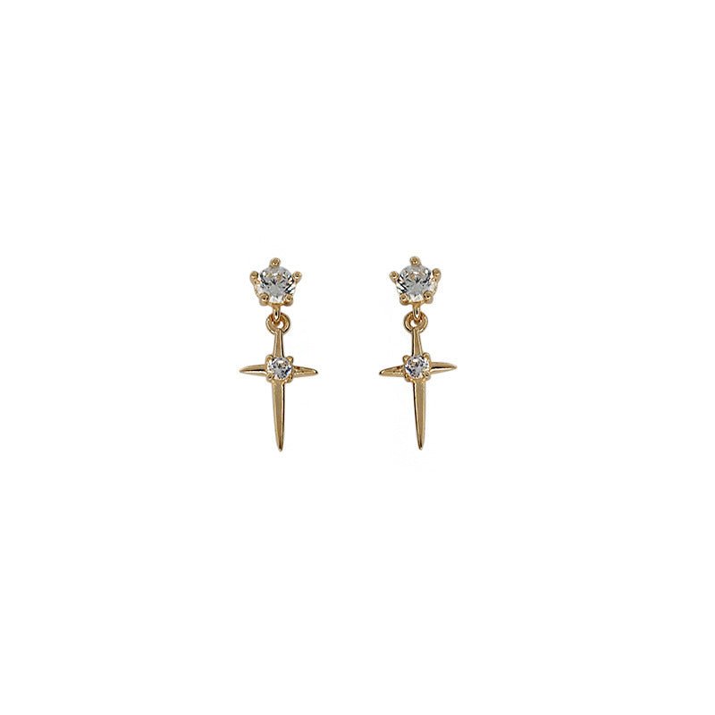 925 Sterling Silver Plated 14K Gold Cross Earrings-Jewearrings