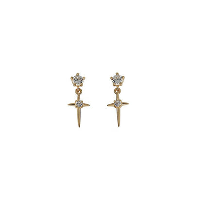 925 Sterling Silver Plated 14K Gold Cross Earrings-Jewearrings