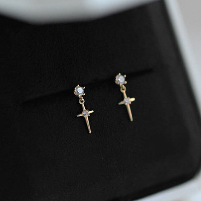 925 Sterling Silver Plated 14K Gold Cross Earrings-Jewearrings