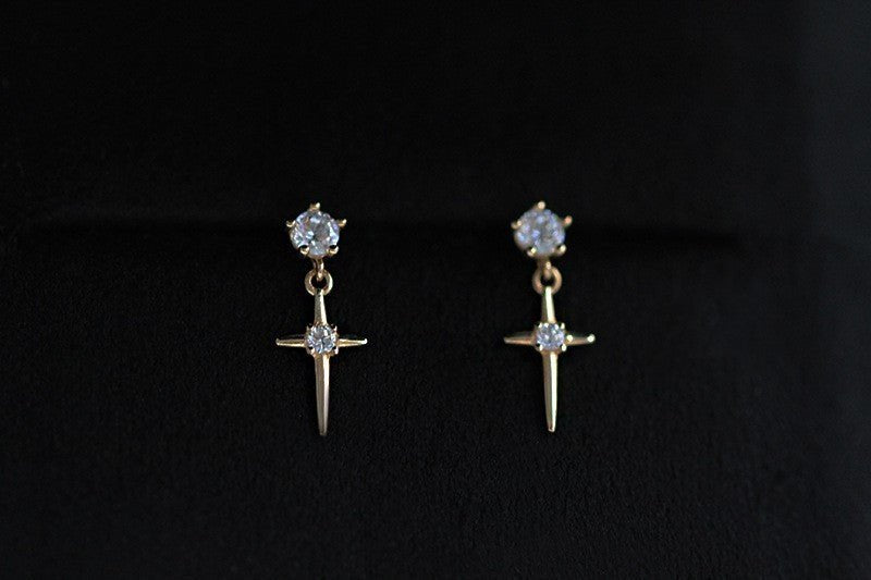 925 Sterling Silver Plated 14K Gold Cross Earrings-Jewearrings