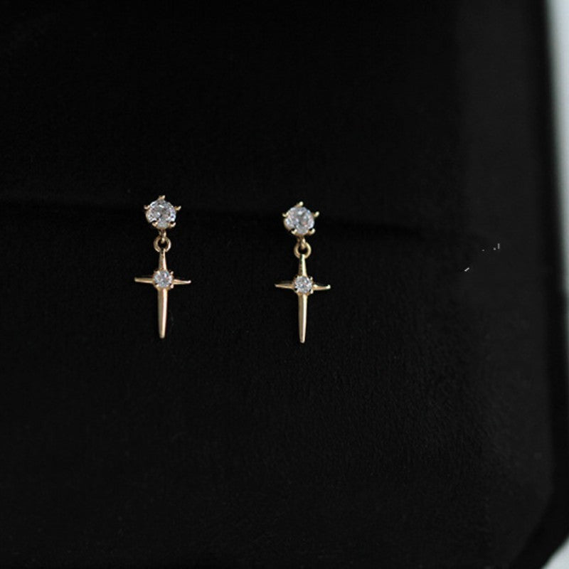 925 Sterling Silver Plated 14K Gold Cross Earrings-Jewearrings