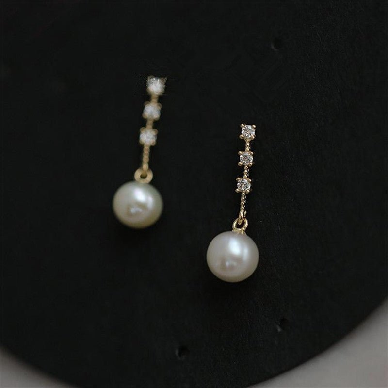 925 Sterling Silver Plated 4K Gold Sky White Round Pearl Japanese And Korean Style Elegant Earrings-Jewearrings