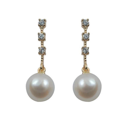 925 Sterling Silver Plated 4K Gold Sky White Round Pearl Japanese And Korean Style Elegant Earrings-Jewearrings