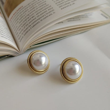 925 Sterling Silver Shell Pearls INS Ear Studs Earrings-Jewearrings