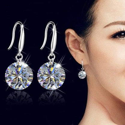 925 Sterling Silver Simple Long Zircon Crystal Female Earrings-Jewearrings