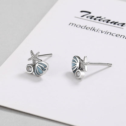 925 Sterling Silver Starfish Shell Stud Earrings Simple And Cute-Jewearrings