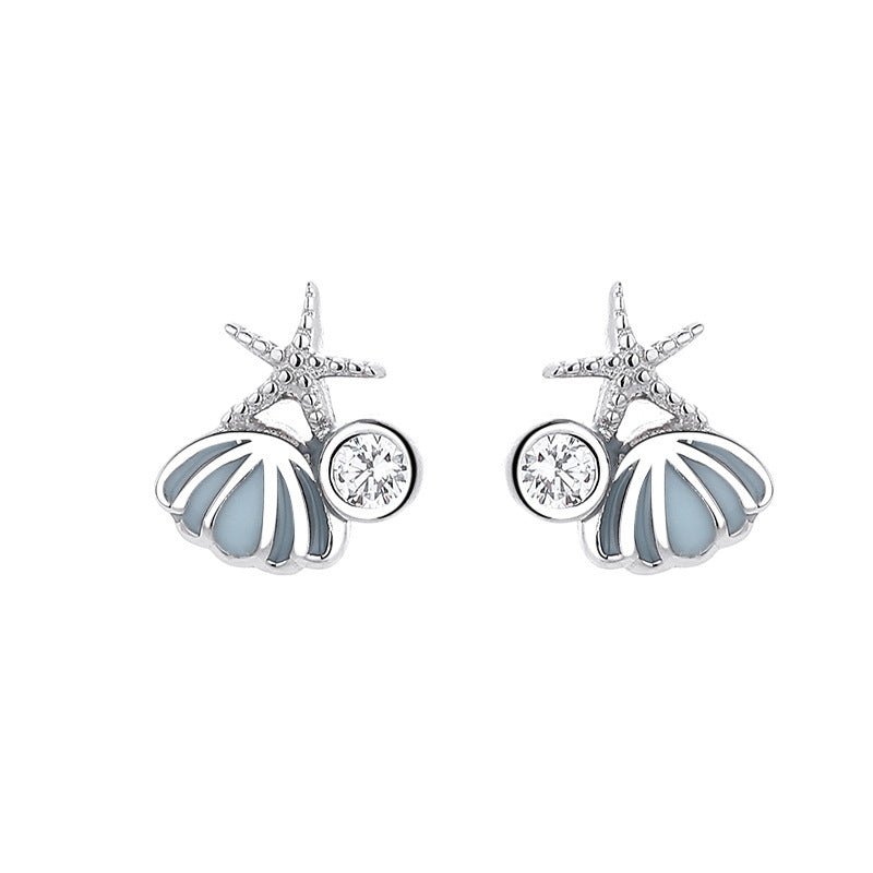 925 Sterling Silver Starfish Shell Stud Earrings Simple And Cute-Jewearrings