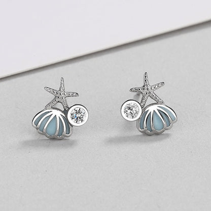 925 Sterling Silver Starfish Shell Stud Earrings Simple And Cute-Jewearrings