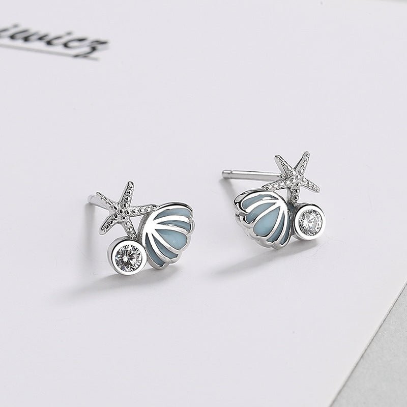 925 Sterling Silver Starfish Shell Stud Earrings Simple And Cute-Jewearrings