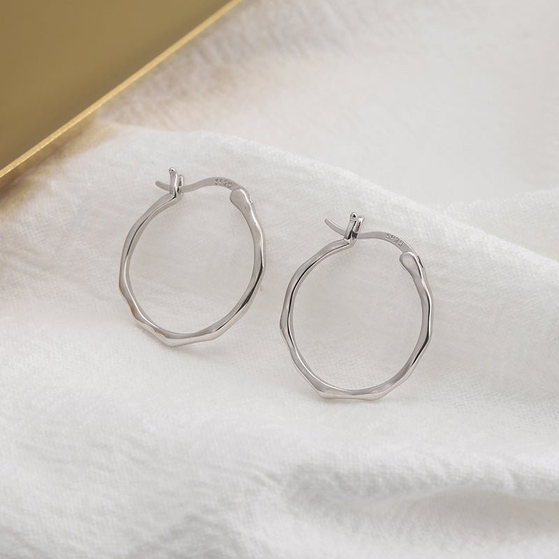 S925 Sterling Silver INS Simple Niche Irregular Convex Earrings-Jewearrings