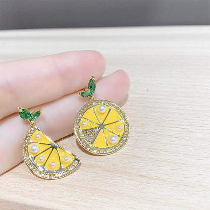 European and American new fashion lemon crystal earrings women''s 925 silver needle inlaid with zircon fruit Earrings temperament Earrings-Jewearrings