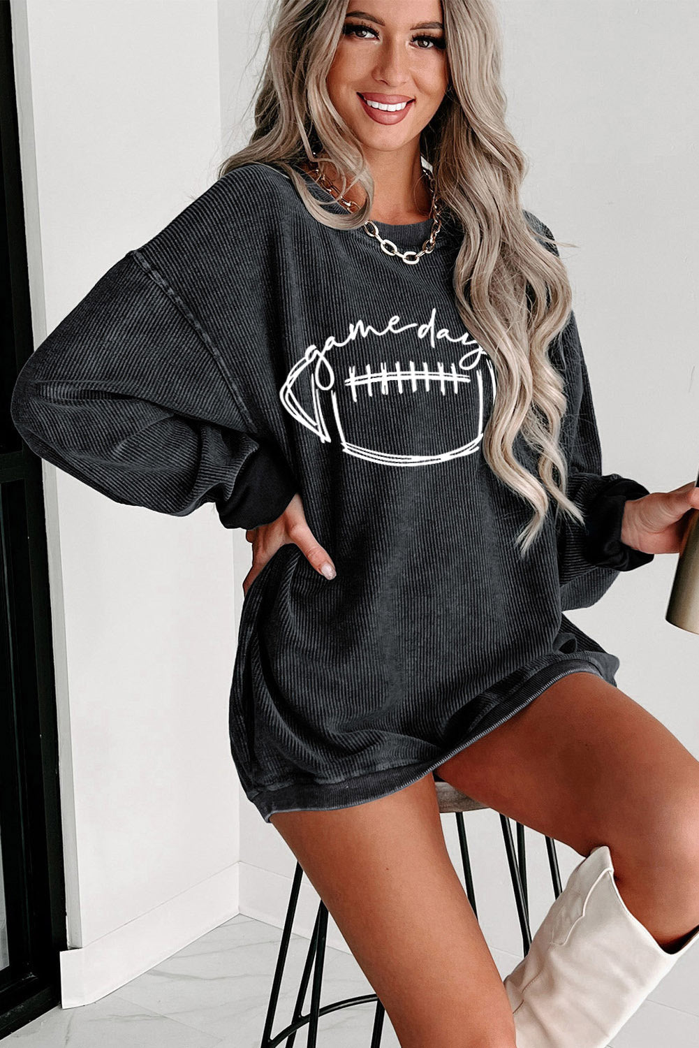 Football Graphic Dropped Shoulder Sweatshirt-Jewearrings