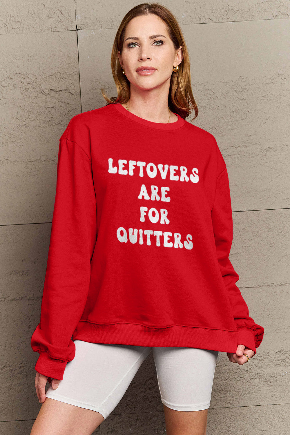 Simply Love Full Size LEFTOVERS ARE FOR QUITTERS Graphic Sweatshirt-Jewearrings