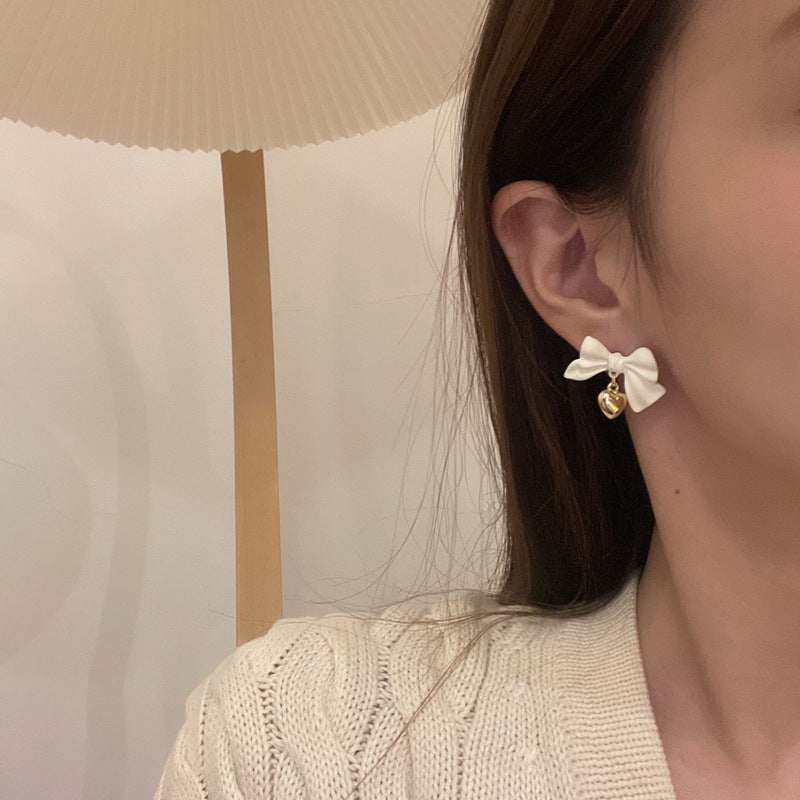 Silver Needle Japanese And Korean Sweet Bow Stud Earrings-Jewearrings