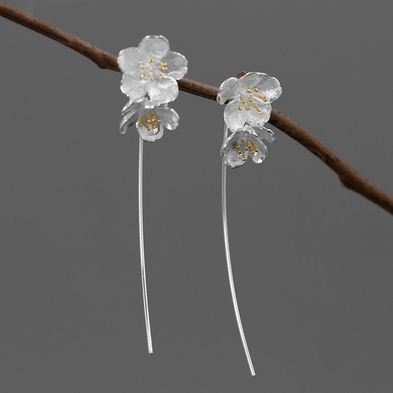 Women's Plain Silver Cherry Blossom Earrings-Jewearrings