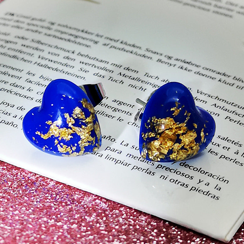 Fashion Heart Shaped BlueGold Opal Stud Earrings-Jewearrings