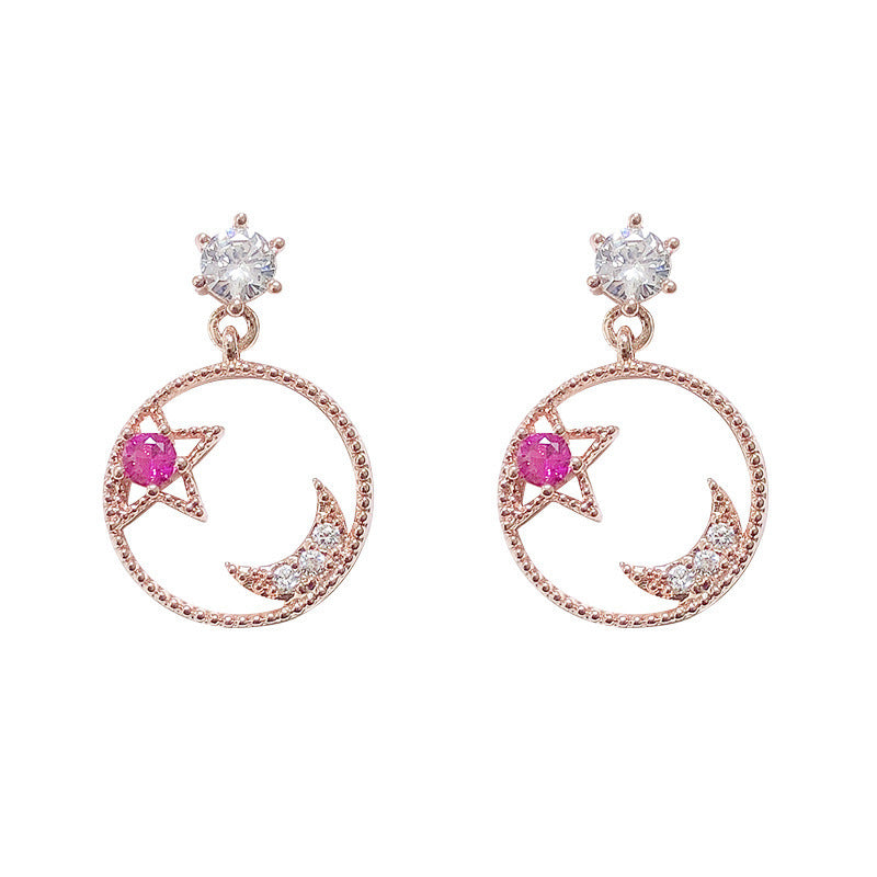 S925 Sterling Silver Jewelry Star And Moon Earrings-Jewearrings