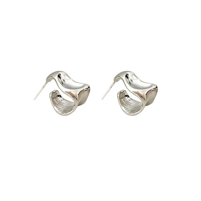 925 Silver Needle Geometric Curved Metal Earrings High Sense-Jewearrings