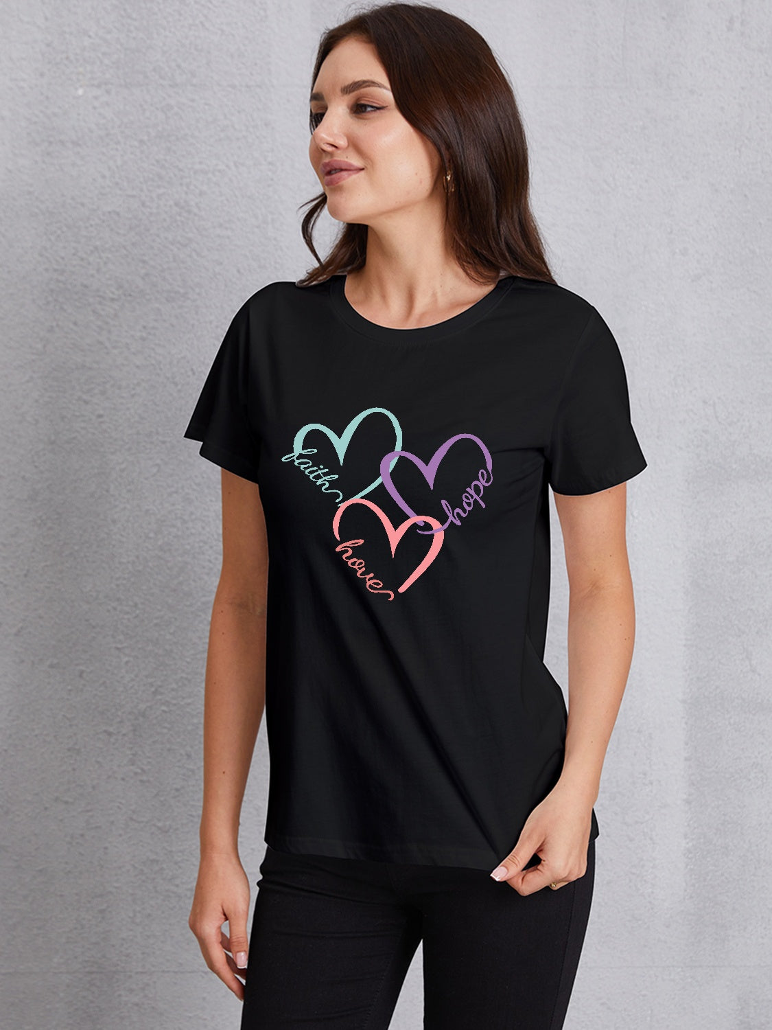 Heart Round Neck Short Sleeve T-Shirt-Jewearrings