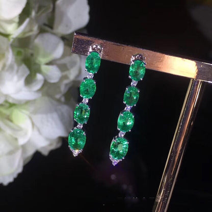 Natural Emerald Stud Earrings S925 Silver Fashion-Jewearrings