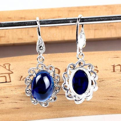 Vintage S925 Sterling Silver Sapphire Earrings-Jewearrings