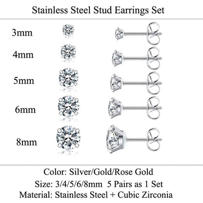 316L Stainless Steel Zircon Four Claw Stud Earrings-Jewearrings