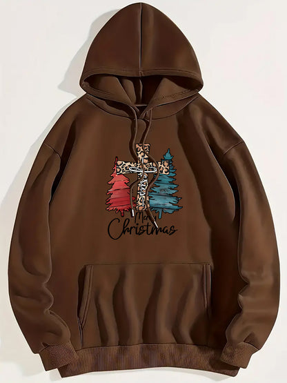 MERRY CHRISTMAS Graphic Drawstring Hoodie-Jewearrings