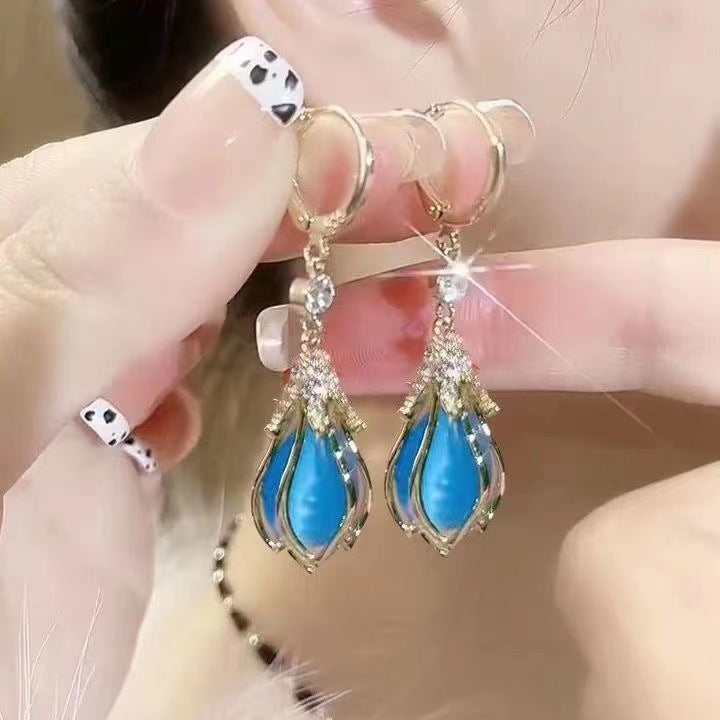 Opal Ear Clip Fashion Tulip Flower Earrings-Jewearrings