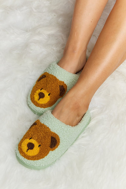 Melody Teddy Bear Print Plush Slide Slippers-Jewearrings