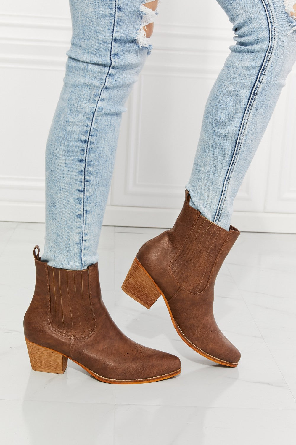 MMShoes Love the Journey Stacked Heel Chelsea Boot in Chestnut-Jewearrings