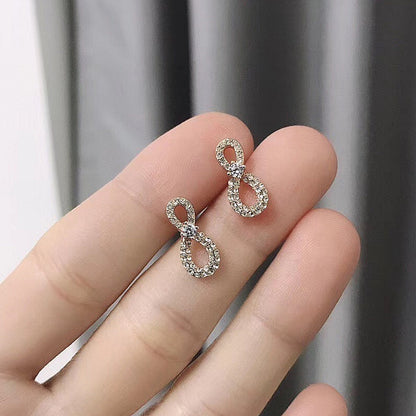 Crystal Series Infinite Love 8 Stud Earrings Fashionable Versatile Silver Earrings Full Of Diamonds-Jewearrings