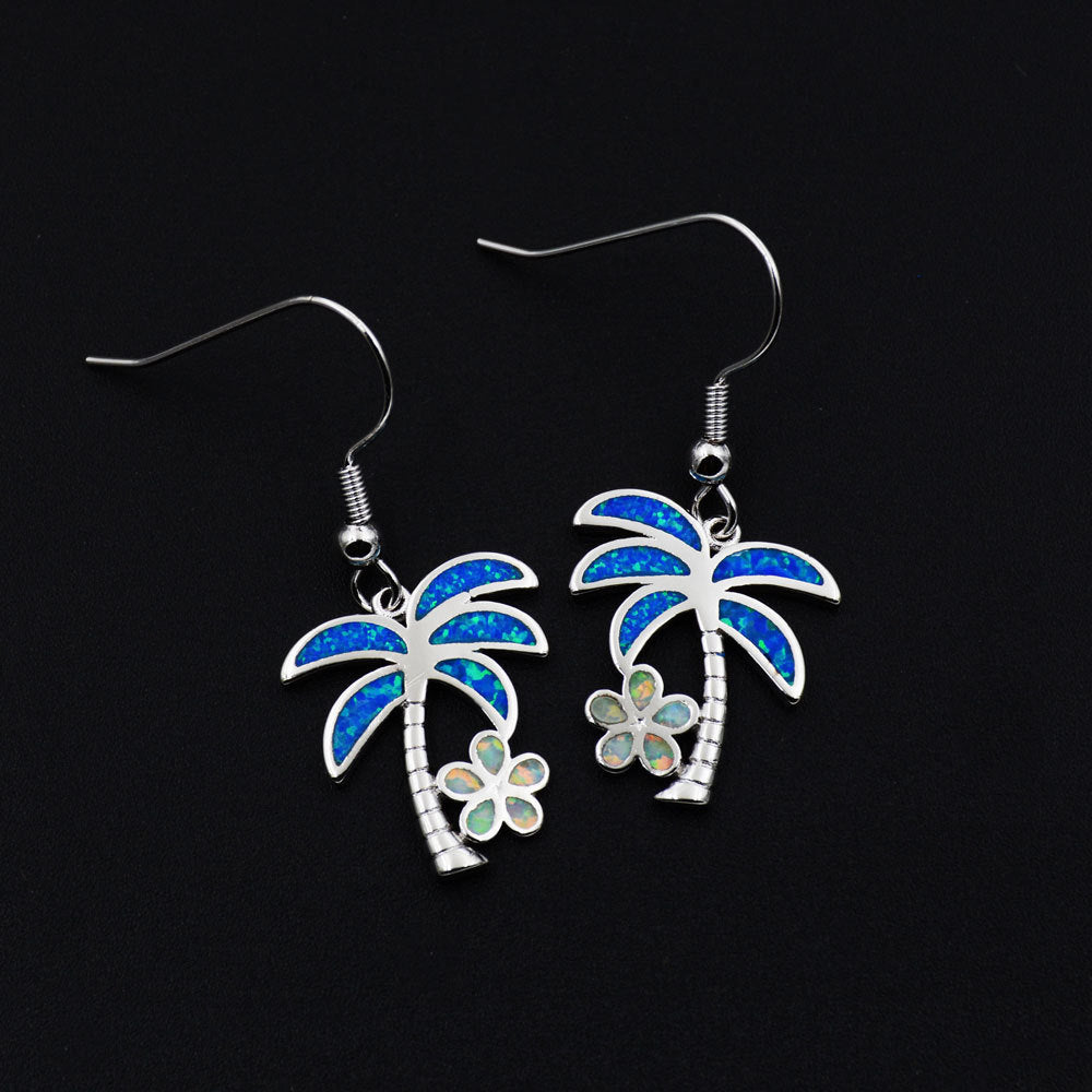 Coconut Tree Opal Necklace Earrings Set With Chain Factory Wholesale-Jewearrings