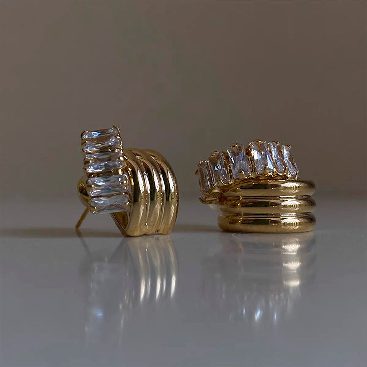 All-matching Cool Fashion Refined Zircon Metal Staggered Stud Earrings-Jewearrings