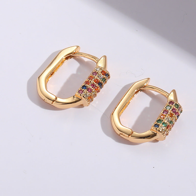 Zircon Earrings Silver Needle U-shaped Geometric Ear Buckle-Jewearrings