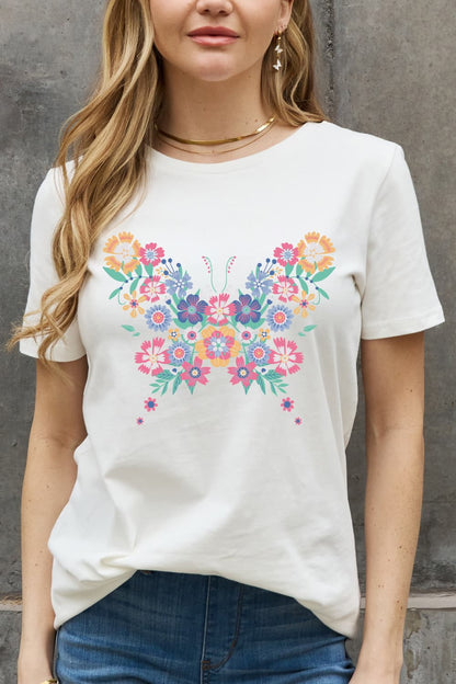 Simply Love Simply Love Full Size Flower Butterfly Graphic Cotton Tee-Jewearrings