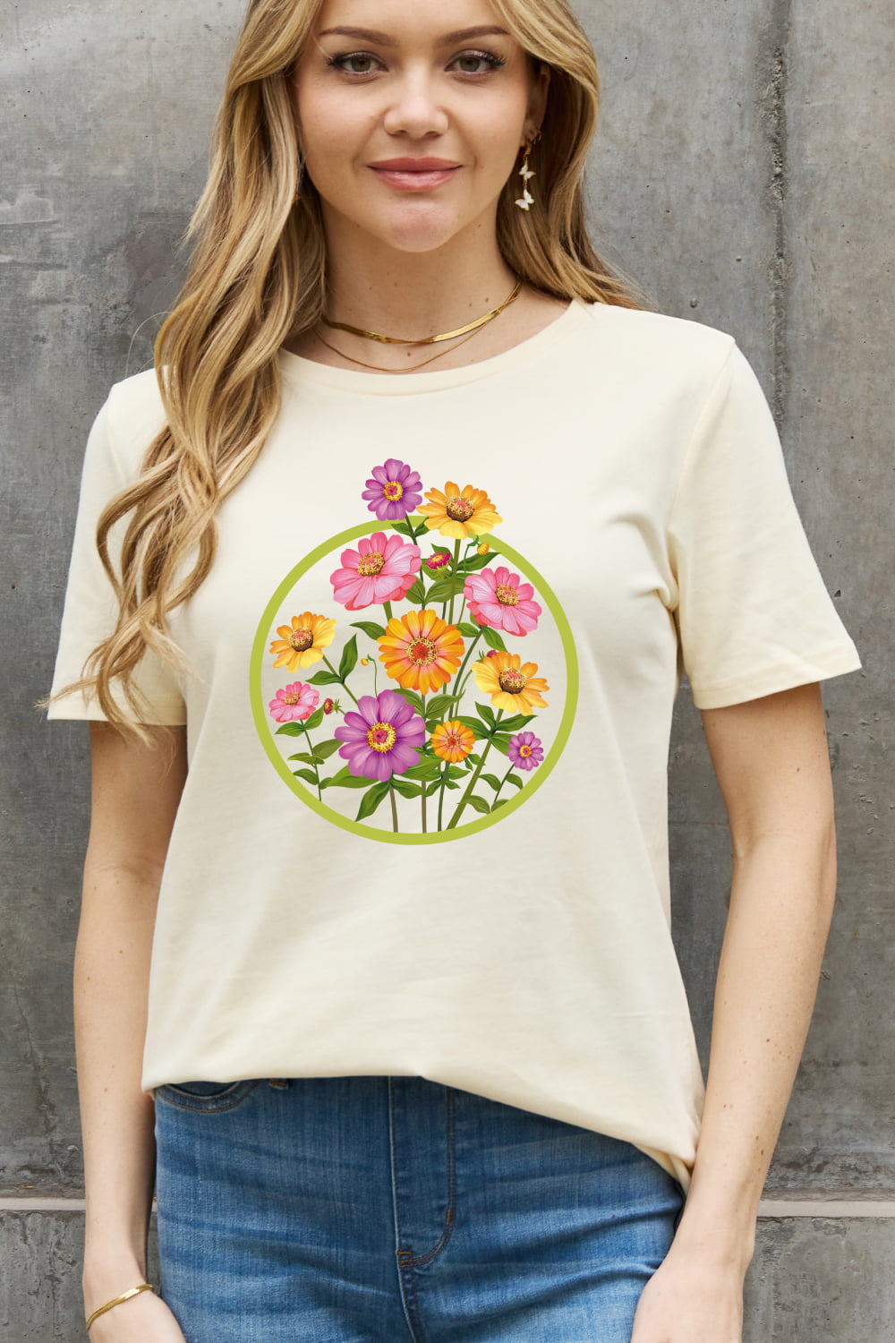 Simply Love Full Size Flower Graphic Cotton Tee-Jewearrings