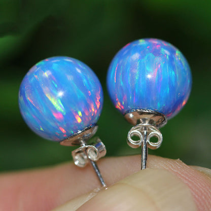 Silver Stud Earrings Opal Feature Colorful-Jewearrings