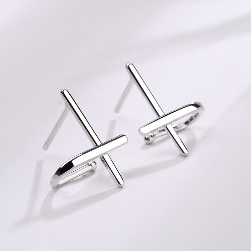 Cross Personality Line Cross Earrings Simple-Jewearrings